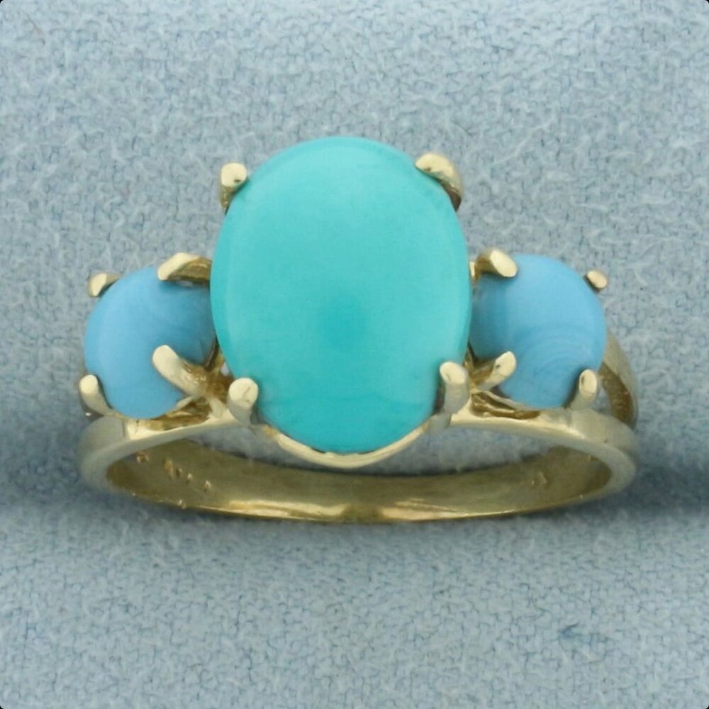 Three Stone Turquoise Ring in 14k Yellow Gold